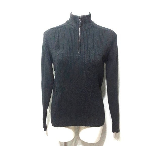 Oscar de la Renta Ribbed Knit Quarter Zip Sweater Small Cozy Minimalist Chic - Picture 2 of 7